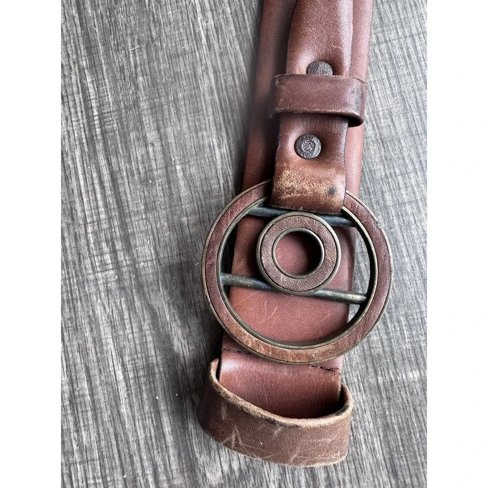 VTG Harness House Hand Waxed Steerhide Leather Belt 38 Brown Geometric 4270